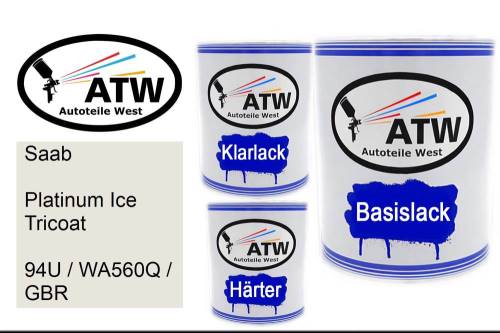 Saab, Platinum Ice Tricoat, 94U / WA560Q / GBR: 1L Lackdose + 1L Klarlack + 500ml Härter - Set, von ATW Autoteile West.